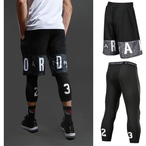 Men Basketball Short Sets Sport Gym QUICK-DRY Workout Board Shorts + Tights For Male Soccer Running Fitness Yoga Short