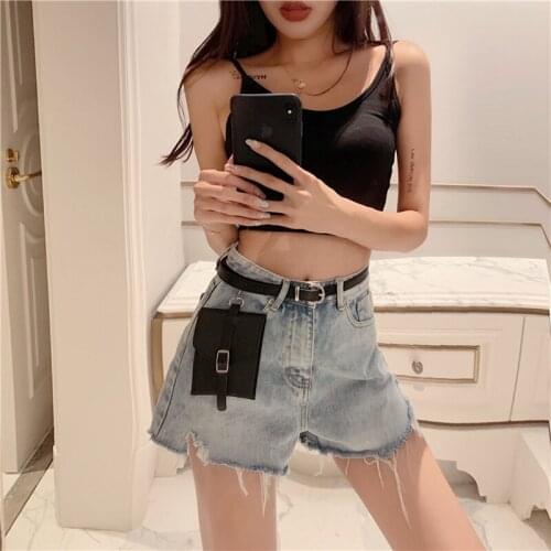 2021 New Summer Fashion Personality Bag Worn Out Denim Shorts Womens Hot High Waist Wide Leg Pants Blue Versatile Shorts
