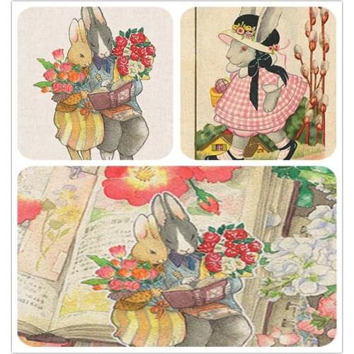 NEW Vintage Rose Bunny 20CMX3PCS Assorted Cotton Linen Printed Quilt Fabric DIY Sewing Patchwork Home Textile decoration