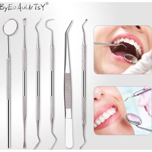 Dental Mouth Mirror Stainless Steel Tweezers Elbow Probe Dental Instrument Teeth Cleaning Whitening Tool Oral Care Set
