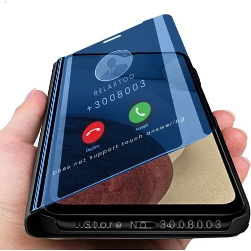 Smart mirror flip phone covers case on for samsung galaxya12 galaxy a12 a 12 sm-a125f/dsn 6.5'' magnetic stand book coque fundas