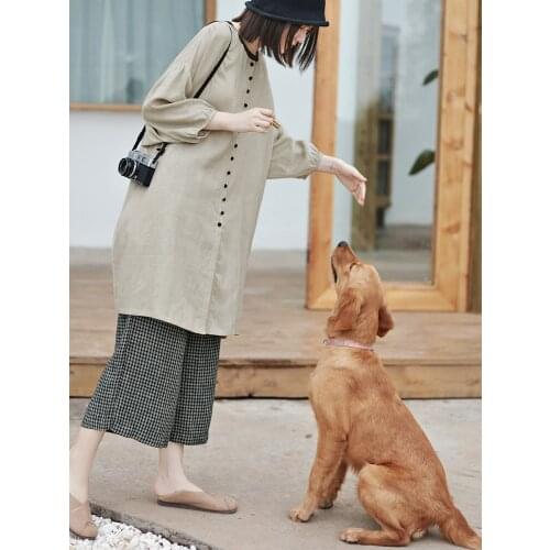 Flax lantern sleeve windbreaker womens spring and autumn new literary casual cardigan Trench 2021001