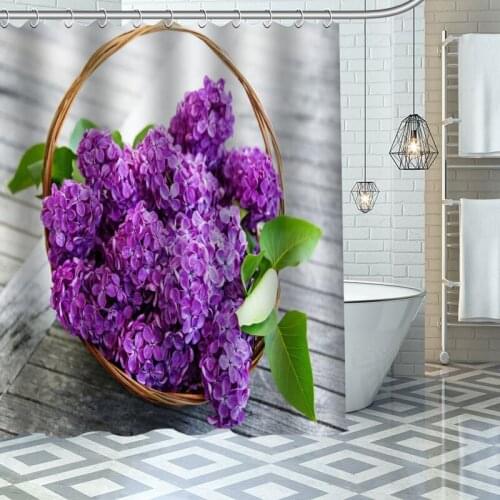 Custom Lilac Shower Curtains Waterproof Fabric Cloth Bathroom Decoration Supply Washable Bath Room Curtain