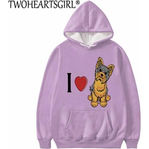 Twoheartsgirl Spring/Autumn Women Hoodie Top Oversized Cute Dog Yorkshire Terrier/Westie Print Hooded Sweatshirt Kawaii Hoodies