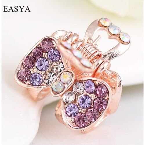 EASYA 5 Colors Rhinestine Crystal Bowknot Hair Accessories Hair Claw Elegant Small Crab Hair Clips Gift For Women