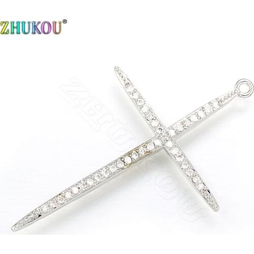 ZHUKOU 30x48mm Korean style Sweet Cross Small Pendant Metal Crystal Charms for Necklace and Earrings Jewelry Accessories VD409