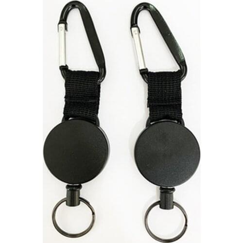2Pcs Mini Black Anti-Lost Multifunctional Retractable Stainless Steel Keychain Buckle Recoil Ring Pull Clip Keyring Outdoor