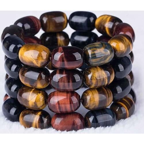 1 Strand Natural Color Tigers Eye Stone Bucket Bead Bracelet Muanshi Mens and Womens Barrel Bead Hand String 11x16mm 13x18mm