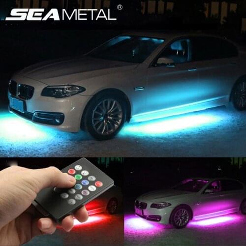 12V Under Car LED Lights Underglow Flexible Strip Lights RGB Decorative Atmosphere Under Lamp Car Chassis Underbody System Light