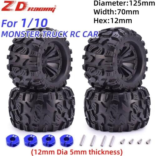 125mm 12mm Hex Wheel Hub Wheels Tire for 1/10 Monster Truck Off Road Traxxas Scx10 HPI HSP Tamiya Kyosho Wltoys Car Accessories