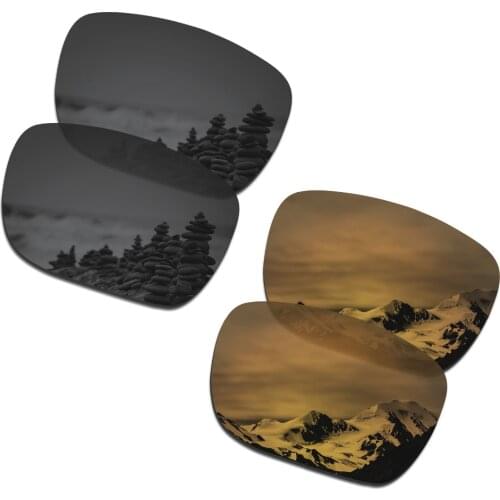 SmartVLT 2 Pairs Polarized Sunglasses Replacement Lenses for Oakley Holbrook XL Stealth Black and Bronze Gold