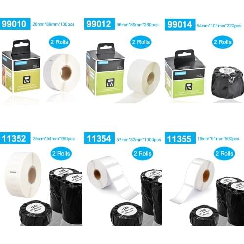 2Rolls Dymo Compatible LW 99010 99012 99014 11352 11355 LW 11354 lables for LabelWriter 400 450 450Turbo Printer Seiko SLP 440