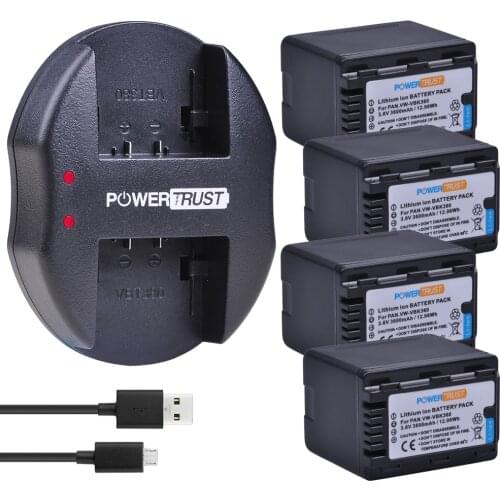 4x 3600mAh VW-VBK360 VBK360 VW VBK360 Battery and Fast Charger for Panasonic HDC-HS80 SD40 SD60 SD80 SDX1 SDR-H100 H85 H95 HS60