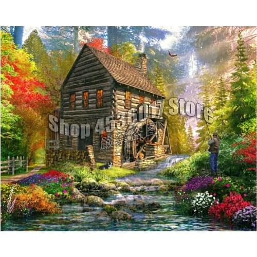 5D Diy Diamond Painting Mill Cottage Cross Stitch Embroidery Wall Sticker Diamond Mosaic scenery Christmas Painting Rhinestone