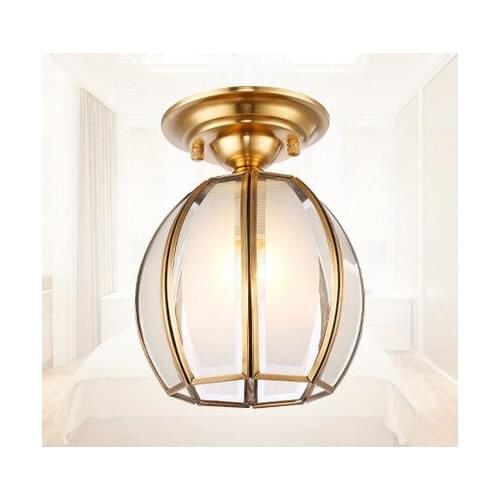 American vintage copper frosted glass Ceiling lights Handwork soldering indoor E27 LED lamp for porch&pavilion&stairs BRSXDD009