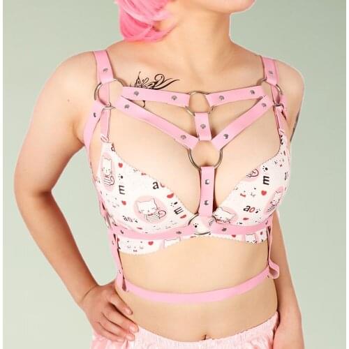 B.CYQZ Gothic Underwear Upper Body Bra Garter Belt PU Female Bondage Seks Fashion Leather Sling Fanatic Cage Carved Belt 2021