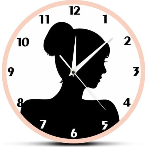 Retro Woman Head Silhouette Silent Movement Acrylic Wall Hanging Clock Old Fashioned Lady Girls Room Romance Wall Decor Watch