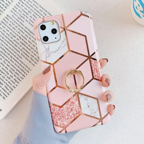 LOVECOM Plating Marble Phone Case For Huawei P40 Lite Pro P30 P20 Pro Lite Mate 20 30 Pro Lite With Finger Ring Soft Back Cover