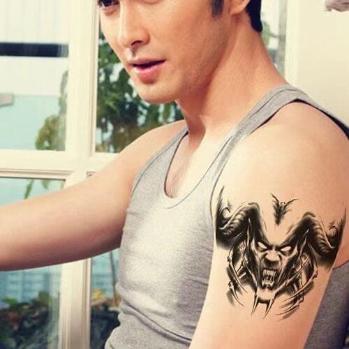 Black Evil Skeleton Totem Fake Tattoo Stickers For Men Arm Body Art Water Transfer Temporary Tatto