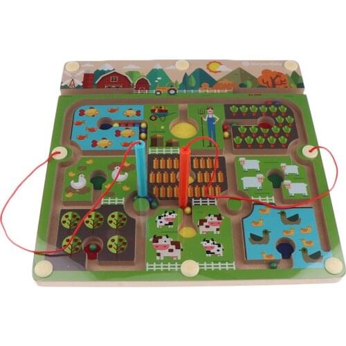 Wooden Magnetic Balls Pen Labyrinth Farm Animal Maze Kids Education Learning Imagination Developmental Toys for Kids Children
