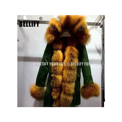 European and American Brand real rabbit fur lined parka long winter natural red fox fur hooded fur outerwear