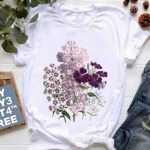 Summer Flower Women Plant T Shirt Graphic Flower Floral Print Simple T-Shirt Harajuku Casual Female Tops Clothing Ladies