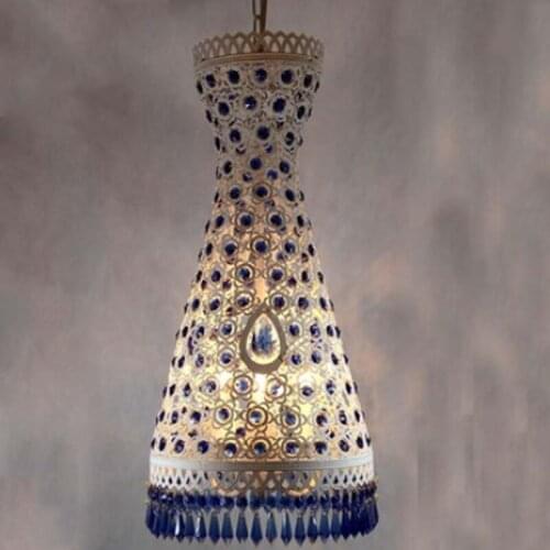 Mediterranean style Crystal Large Pendant Lamps E14 LED Blubs Retro Living Room Hotel Hall Home Lighting Restaurant Light