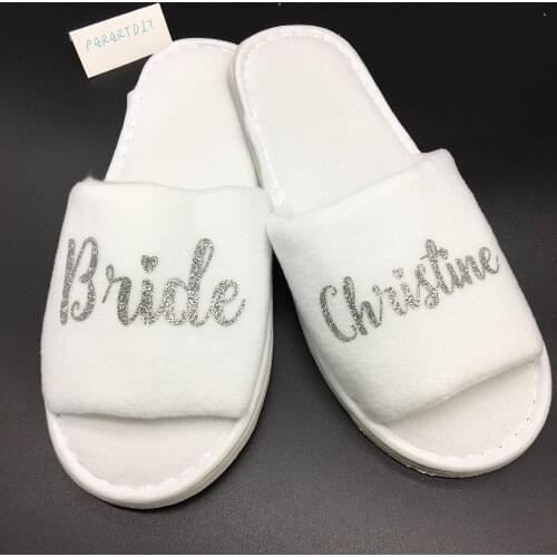 Personalized silver glitter Wedding Slippers,wedding Bride&Bridesmaid name spa Slippers,Bachelorette slippers party favors gifts