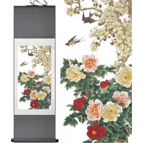 Birds and flower painting silk scroll painting traditional birds and flower painting Chinese birds