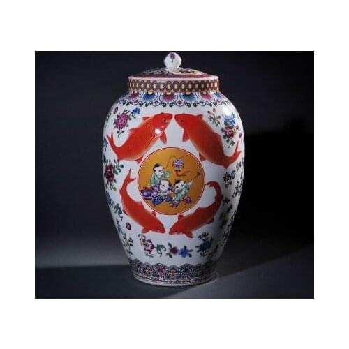 Jingdezhen ceramic barrel goldfish ricer box barrel with cover tank it oil cylinder can save m kimchi cylinder