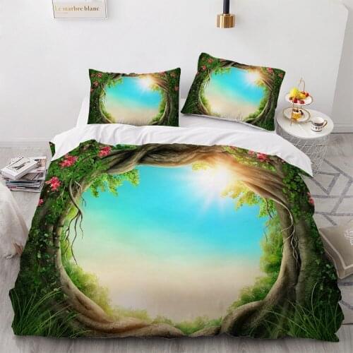 3D Bedding Sets Black Duvet Quilt Cover Set Comforter Bed Linen Pillowcase King Queen 140x210cm Green Forest Design Home Texitle