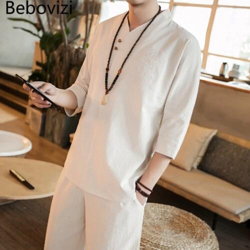 Summer Traditional Chinese Clothing Style Orient Tang Hanfu for Men Sets Plus Size M-5XL Fashion Blue Black Cotton Linen Suit