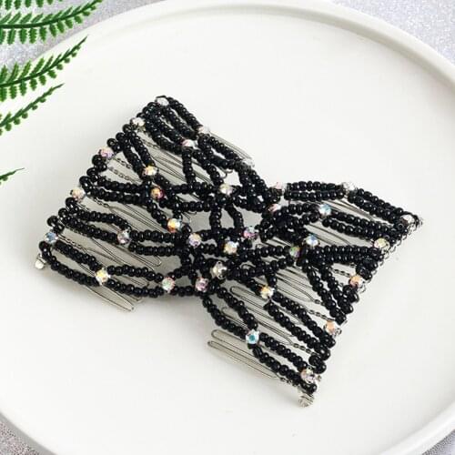 Lovef 1 pc Handmade Beaded Rhinestone EZ Combs 20 Tooth Stretchable Double Combs As Seen On TV - Black White Coffee and Grey