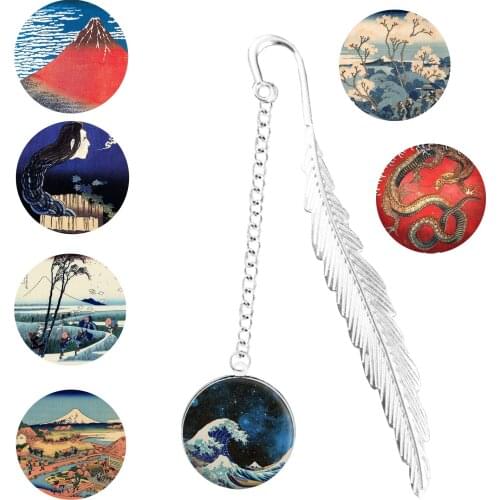 Metal Bookmark With Link Pendant Original Kanagawa Surfing Katsushika Hokusai Painting Print Picture Poster For Book Mark Divide