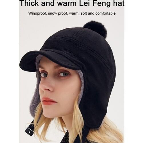 Winter Fashion Bomber Hats Warm Caps Protect Ear Caps Women Aviator Bomber Trapper Hat Fur Balls Ski Caps With Ear Flaps