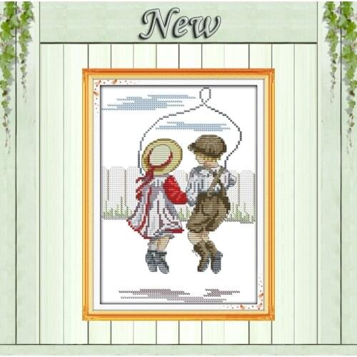 Rope skipping-innocence kids cartoon painting counted print on canvas DMC 14CT 11CT Cross Stitch Needlework Sets Embroidery kits