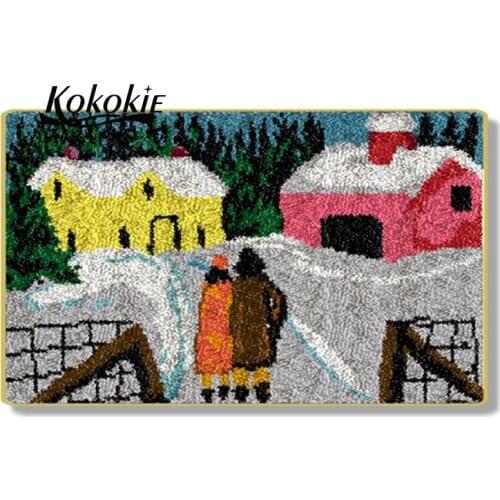 Latch hook kits landscape large printed canvas yarn carpet diy latch hook rug kits carpet embroidery carpet diy rug for adults