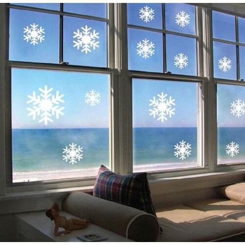 Marry Christmas White and Blue Snow Picture Wall Stickers for Festival Decoration on the Glass Window Stickers Waterproof