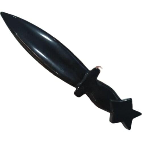 Natural Black Obsidian Crystal Stone Hand Carved Dagger Folk Crafts Men Gifts Magic Talisman And Sword