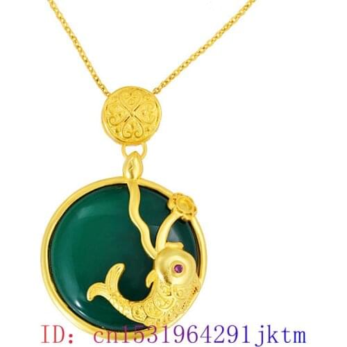 Jade Carp Pendant Zircon Fashion 925 Silver Chinese Chalcedony Gifts Fish Jewelry Natural Charm Gemstone Amulet Necklace