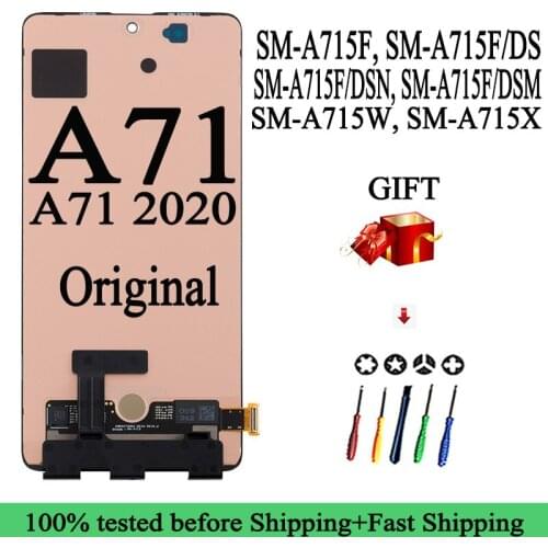 100% New SM-A715F/DS/DSN/DSM SM-A715W/X Original AMOMLED LCD For Samsung A71 2020 Touch Screen With Frame Digitizer Assembly