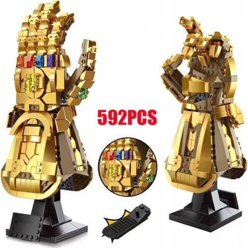 2021 Hot New classic movie superhero glove model gemstone LED set building block assembly toy childrens Christmas birthday gift