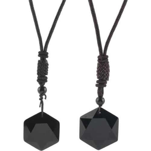 New Hot Sale Obsidian Pendant Spirit Pendulum Energy Stone Obsidian Six-Pointed Star Necklace Men And Women Sweater Chain Jewelr