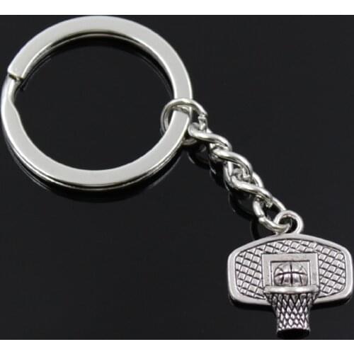 New Fashion Men 30mm Keychain DIY Metal Holder Chain Vintage Basketball Hoop 20x19mm Silver Color Pendant Gift