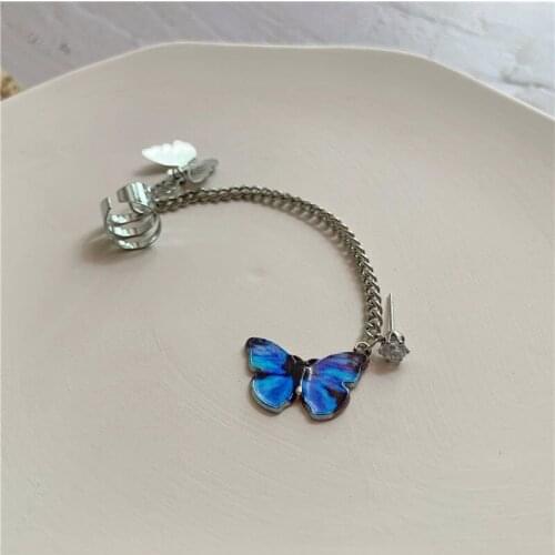 New Arrival Charm Colorful Butterfly Stud Ear Tassel Pendant Ear Cuffs Dangle No Piercing Ear Bone Clip Earrings Fashion Jewelry