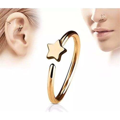 New Stainless Steel Rose Gold /Black Nose Open Hoop Ring Earring Body Piercing Star Nose Studs Women Men Studs Jewelry
