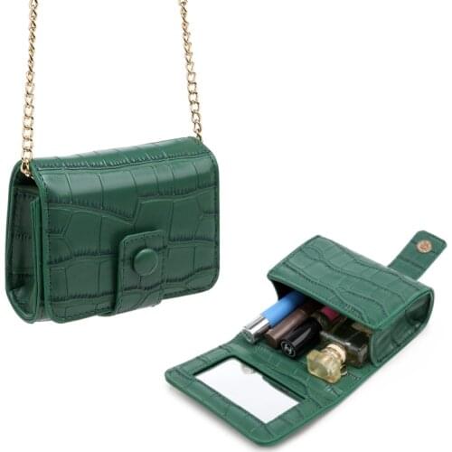 New Luxury Crocodile Lipstick Case Organizer with Mirror Travel Lips Leather Holder Small Lipstick Shoulder Bag