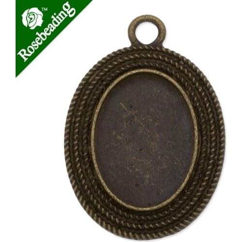 13x18mm Antique Bronze Plated Oval Pendant tray/bezel/blank,outer size 21.5x30.5mm,fit 13x18mm oval cabocon,sold 20pcs/lot-C3572