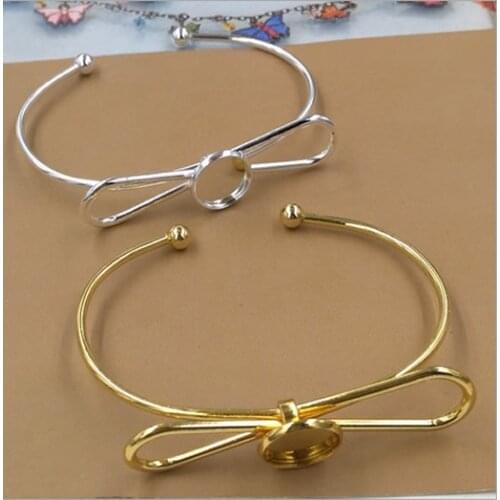 Fit 12mm cabochons Vintage Copper Round Blank Setting Bezel Base Cabochon Bracelet Base For DIY Bangle 2pcs/lot K05327
