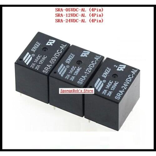5pcs/Lot SRA-05VDC-AL / SRA-12VDC-AL / SRA-24VDC-AL SONGLE Power Relay 4Pins 5V 12V 24V 20A T74